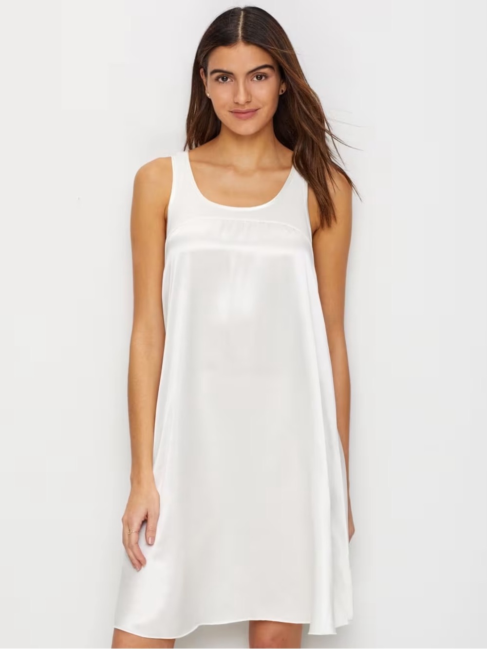 Women's XS Satin Scoop-Neck Slip - White